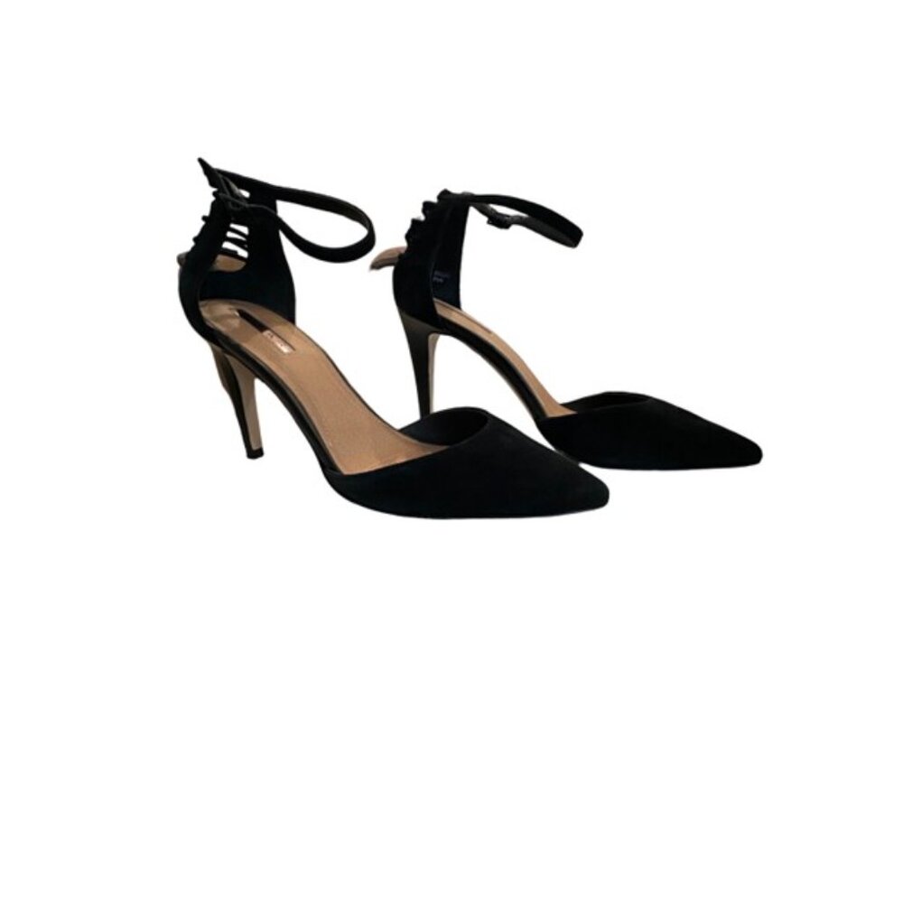 Tahari Black Suede Ankle Strap Corset Heels - Size 8.5 - Picture 7 of 9